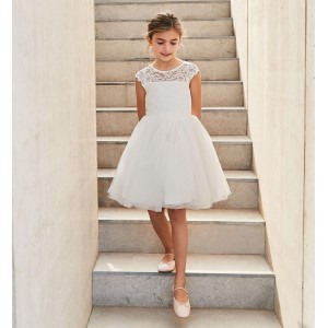 Rochie eleganta cu dantela si tull pentru fete, Sarabanda, 0.6425PV23ALB Rochie eleganta cu dantela si tull pentru fete, Sarabanda, 0.6425PV23ALB