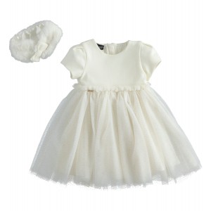 Rochita maneca scurta cu tull si guler blanita pentru fetite, Sarabanda, 0.5231TI22ALB