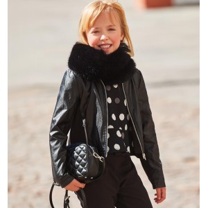 Geaca piele ecologica cu guler blanita pentru fete, Sarabanda, 0.5418TI22NG