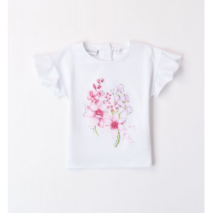 Tricou cu imprimeu floral pentru fete, Sarabanda, 0.8302PV24ALB