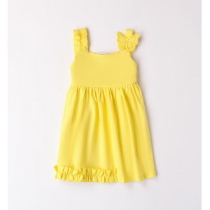 Rochie fete Sarabanda galbenă din bumbac elastic cu volane și aplicație fluture, 0.8348PV24GA Rochie fete Sarabanda galbenă din bumbac elastic cu volane și aplicație fluture, 0.8348PV24GA