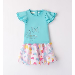 Compleu tricou si fusta din tull cu aplicatie fluturasi pentru fetite, Sarabanda, 0.8364PV24AQ Compleu tricou si fusta din tull cu aplicatie fluturasi pentru fetite, Sarabanda, 0.8364PV24AQ