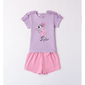 Compleu tricou si bermude cu imprimeu flamingo pentru fete, Sarabanda, 0.8385PV24MV Compleu tricou si bermude cu imprimeu flamingo pentru fete, Sarabanda, 0.8385PV24MV