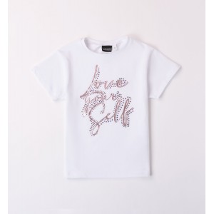 Tricou uni cu aplicatie strasuri pentru fete, Sarabanda, 0.8421PV24ALB