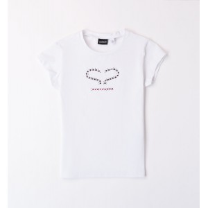 Tricou uni cu aplicatie strasuri pentru fete, Sarabanda, 0.8425PV24ALB