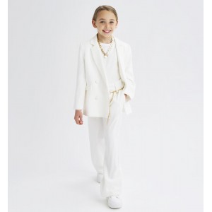 Pantaloni de ocazie fete Sarabanda din crep cu talie înaltă și curea aurie – colecția S Premium, 0.8472PV24ALB Pantaloni de ocazie fete Sarabanda din crep cu talie înaltă și curea aurie – colecția S Premium, 0.8472PV24ALB