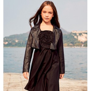 Rochie cu aplicatie floare pentru fete, Sarabanda, 0.8546PV24NG Rochie cu aplicatie floare pentru fete, Sarabanda, 0.8546PV24NG
