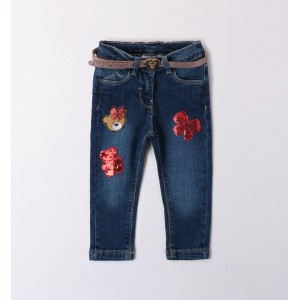 Pantaloni denim cu aplicatii paiete pentru fetițe, Sarabanda, 0.A383TI24ABS Pantaloni denim cu aplicatii paiete pentru fetițe, Sarabanda, 0.A383TI24ABS