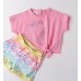 Set fete Sarabanda, tricou unicorn cu nod și pantaloni scurți cu imprimeu inimi, bumbac elastic, 0.B237PV25RZ