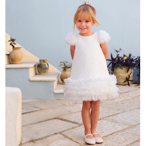 Rochie de ceremonie pentru fete Sarabanda din tul cu căptușeală din bumbac, 0.B285PV25ALB