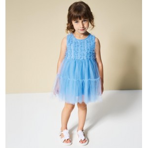 Rochie fetiță Sarabanda din tulle bleu cu design elegant și închidere la spate, 0.B338PV25BL