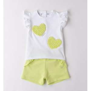 Set de vară fete Sarabanda din bumbac elastic cu inimioare, 0.B349PV25VE Set de vară fete Sarabanda din bumbac elastic cu inimioare, 0.B349PV25VE