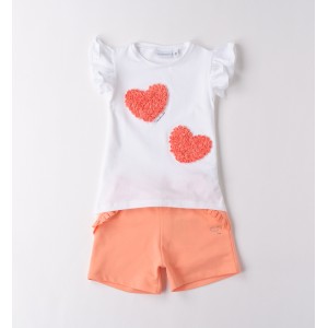 Set de vară fete Sarabanda din bumbac elastic cu inimioare, 0.B349PV25PO Set de vară fete Sarabanda din bumbac elastic cu inimioare, 0.B349PV25PO