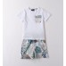 Set băieți Sarabanda din bumbac elastic cu tricou și pantaloni scurți cu imprimeu tropical, 0.B162PV25ALB Set băieți Sarabanda din bumbac elastic cu tricou și pantaloni scurți cu imprimeu tropical, 0.B162PV25ALB