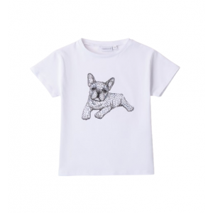 Tricou cu imprimeu frontal catel cu aplicatii strasuri pentru fata, Sarabanda, 0.B517PV25ALB