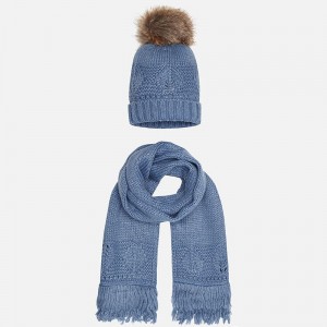 Set caciula pompon si fular fetita, Mayoral, 10108AZU Set caciula pompon si fular fetita, Mayoral, 10108AZU