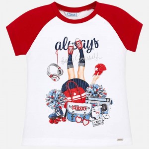 Tricou maneca scurta in contrast fetita Mayoral 3014PV19RO2