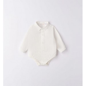 Cămașă Body Băieți Minibanda din Bumbac Elastic cu Mâneci Lungi și Nasturi, 3.6616PV23ALB