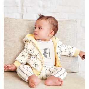 Geacă reversibilă pentru bebeluși Minibanda din fas cu glugă și imprimeu, 3.6658PV23GA