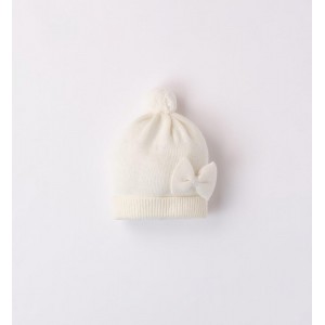 Caciula din tricot cu pampon pentru bebe fetite, Minibanda,3.7348TI23ALB Caciula din tricot cu pampon pentru bebe fetite, Minibanda,3.7348TI23ALB