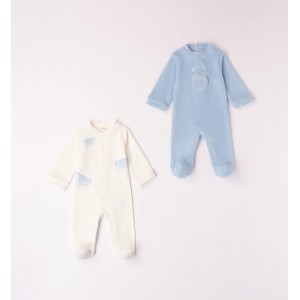 Set salopete lungi cu imprimeu pentru bebe baiat, Minibanda, 3.7628TI23BL