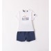 Compleu Minibanda pentru băieți, tricou cu trenuleț și pantaloni scurți bleumarin, bumbac elastic, 3.8676PV24NA