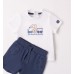 Compleu Minibanda pentru băieți, tricou cu trenuleț și pantaloni scurți bleumarin, bumbac elastic, 3.8676PV24NA