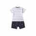 Minibanda, Compleu pentru bebe baiat in dungi, Alb, Bleumarin, 3.B678PV25NAV