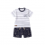 Minibanda, Compleu pentru bebe baiat in dungi, Alb, Bleumarin, 3.B678PV25NAV