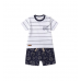 Minibanda, Compleu pentru bebe baiat in dungi, Alb, Bleumarin, 3.B678PV25NAV