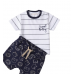 Minibanda, Compleu pentru bebe baiat in dungi, Alb, Bleumarin, 3.B678PV25NAV