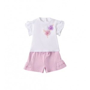 Compleu tricou si bermude cu imprimeu floral pentru fetite,Minibanda, 3.B761PV25MV