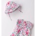 Salopetă Minibanda bebe fetițe din bumbac satinat, imprimeu floral, cu pălărie și culotte, 3.B784PV25RZ