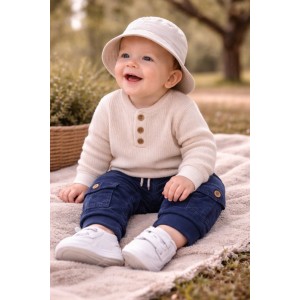 Pantaloni bebe băieți Minibanda din catifea elastică cu buzunare cargo și manșete rib, 3.F629TI25NA