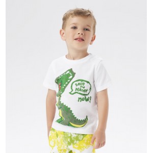 Tricou băieți iDO, 100% bumbac, cu dinozaur, simplu și confortabil , 4.6681PV23ALB