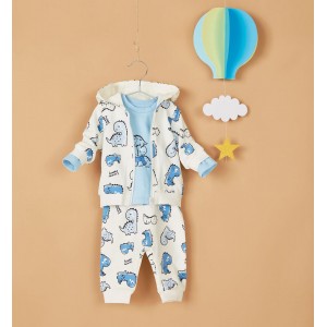 Compleu hanorac, bluza si pantaloni cu imprimeu dinozaur pentru bebe baiat, I Do, 4.7161TI23ABS