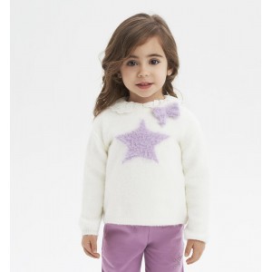 Pulover pufos cu imprimeu steluta pentru fetițe, I Do,4.7545TI23ALB
