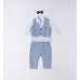 Compleu elegant iDO băiețel din poplin de bumbac, cu vestă și pantaloni cu dungi și papion, 4.6105PV23BL