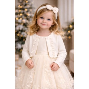 Bolero pentru Fetițe iDO Crem, cu Mânecă Lungă și Nasturi cu Strasuri, 4.6336TI23CRU