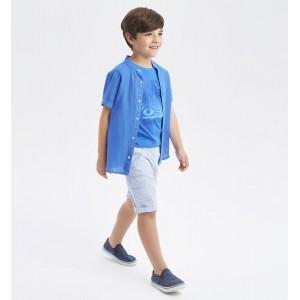 Pantaloni scurți iDO băieți din bumbac 100% cu dungi – talie cu șnur și buzunare laterale, 4.8462PV24BL