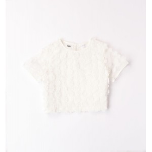 Tricou din tull cu aplicatii floricele pentru fete, I Do, 4.8490PV24ALB