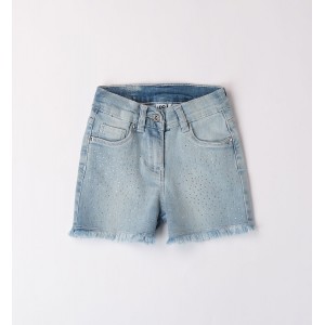 Pantaloni scurți fete iDO din denim albastru cu strasuri, 4.8782PV24ABS Pantaloni scurți fete iDO din denim albastru cu strasuri, 4.8782PV24ABS
