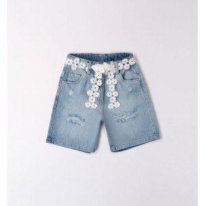 Bermude denim cu o curea brodata pentru fete, I Do, 4.8875PV24BL Bermude denim cu o curea brodata pentru fete, I Do, 4.8875PV24BL