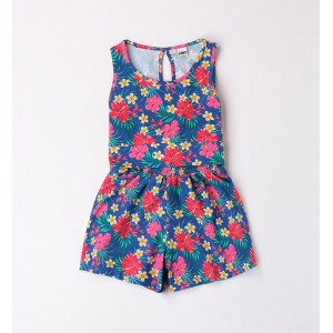 Set fetiță iDO din bumbac elastic cu model floral, top cu fantă la spate și pantaloni scurți cu talie elastică, 4.8896PV24ABS