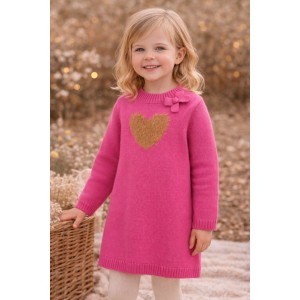 Rochie fete iDO din tricot cu imprimeu inimă din fir lurex – model mini elegant și confortabil, 4.A574TI24FU