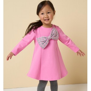 Rochie elegantă pentru fete iDO roz cu fundă decorativă și fermoar invizibil, 4.A579TI24RZ