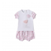 Set vară fetițe IDO din bumbac și elastan cu bluziță albă și pantaloni roz, 4.B092PV25RZ