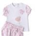 Set vară fetițe IDO din bumbac și elastan cu bluziță albă și pantaloni roz, 4.B092PV25RZ