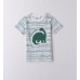 Tricou băieți iDO cu dungi și dinozaur brodat, 100% bumbac, 4.B455PV25VE