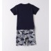 Compleu băieți I Do din bumbac 100%, tricou bleumarin cu dinozaur și pantaloni scurți camuflaj, 4.B467PV25NA